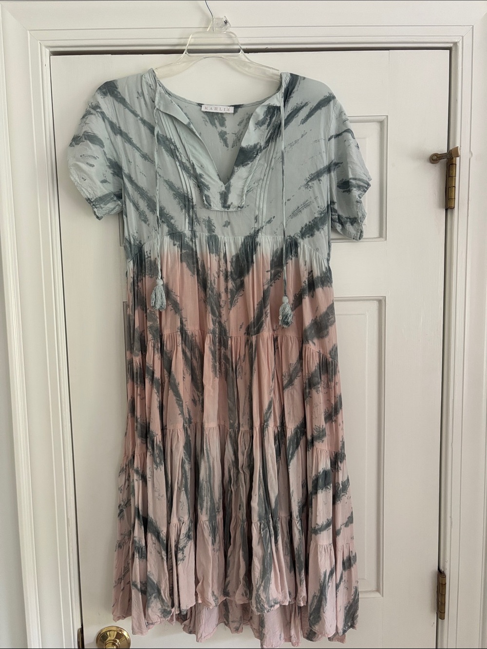 Karlie Blue & Blush Tie-Dye Tiered Short-Sleeve Dress